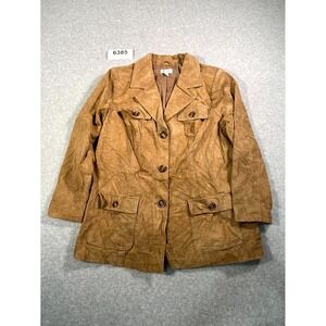 Denim‎ & Co. Suede Leather Jacket Womens 1X Brown Lined Notch Lapel Button Front